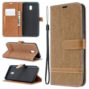 For Xiaomi Redmi 8A Color Matching Denim Texture Horizontal Flip PU Leather Case with Holder & Card Slots & Wallet & Lanyard(Brown)