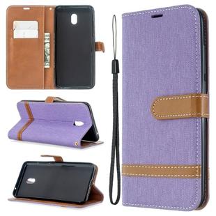 For Xiaomi Redmi 8A Color Matching Denim Texture Horizontal Flip PU Leather Case with Holder & Card Slots & Wallet & Lanyard(Purple)