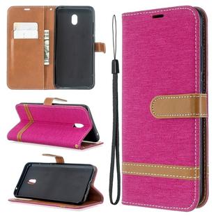 For Xiaomi Redmi 8A Color Matching Denim Texture Horizontal Flip PU Leather Case with Holder & Card Slots & Wallet & Lanyard(Rose Red)
