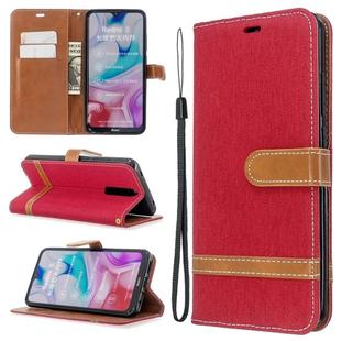 For Xiaomi Redmi 8 Color Matching Denim Texture Horizontal Flip PU Leather Case with Holder & Card Slots & Wallet & Lanyard(Red)