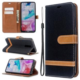 For Xiaomi Redmi 8 Color Matching Denim Texture Horizontal Flip PU Leather Case with Holder & Card Slots & Wallet & Lanyard(Black)