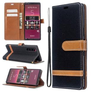 For Sony Xperia 5 / XZ5 Color Matching Denim Texture Horizontal Flip PU Leather Case with Holder & Card Slots & Wallet & Lanyard(Black)