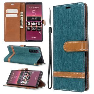 For Sony Xperia 5 / XZ5 Color Matching Denim Texture Horizontal Flip PU Leather Case with Holder & Card Slots & Wallet & Lanyard(Green)