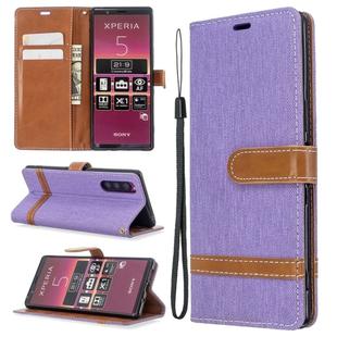 For Sony Xperia 5 / XZ5 Color Matching Denim Texture Horizontal Flip PU Leather Case with Holder & Card Slots & Wallet & Lanyard(Purple)