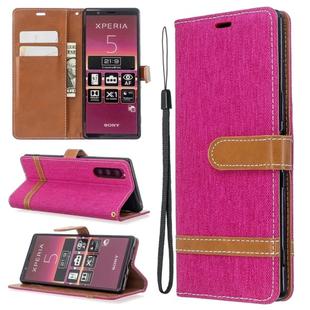 For Sony Xperia 5 / XZ5 Color Matching Denim Texture Horizontal Flip PU Leather Case with Holder & Card Slots & Wallet & Lanyard(Rose Red)