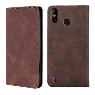 For Infinix Smart 4 X653 Skin Feel Magnetic Horizontal Flip Leather Case with Holder & Card Slots(Dark Brown)