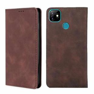For Infinix Itel Vision 1 Skin Feel Magnetic Horizontal Flip Leather Case with Holder & Card Slots(Dark Brown)
