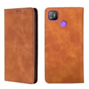 For Infinix Tecno Pop 4 Skin Feel Magnetic Horizontal Flip Leather Case with Holder & Card Slots(Light Brown)