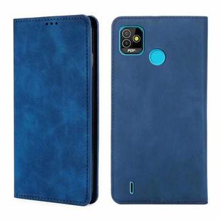 For Infinix Tecno Pop 5 Skin Feel Magnetic Horizontal Flip Leather Case with Holder & Card Slots(Blue)