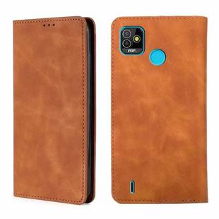 For Infinix Tecno Pop 5 Skin Feel Magnetic Horizontal Flip Leather Case with Holder & Card Slots(Light Brown)