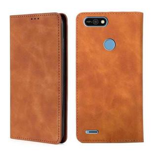 For Tecno Pop 2 / Pop 2 F / Pop 2 Pro / Pop 2 Power / Itel P13 B1F Skin Feel Magnetic Horizontal Flip Leather Case with Holder & Card Slots(Light Brown)