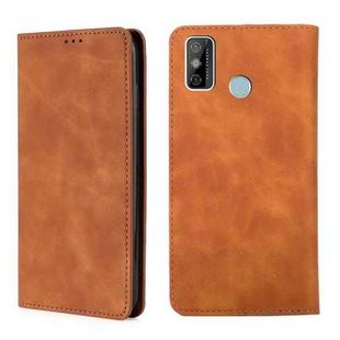 For Tecno Spark 6 GO Skin Feel Magnetic Horizontal Flip Leather Case with Holder & Card Slots(Light Brown)