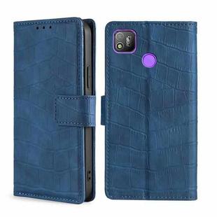For Tecno Pop 4 Skin Feel Crocodile Texture Magnetic Clasp Horizontal Flip PU Leather Case with Holder & Card Slots & Wallet(Blue)