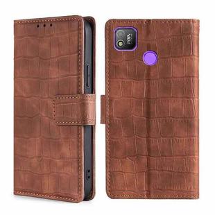 For Tecno Pop 4 Skin Feel Crocodile Texture Magnetic Clasp Horizontal Flip PU Leather Case with Holder & Card Slots & Wallet(Brown)