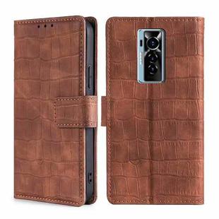 For Tecno Phantom X Skin Feel Crocodile Texture Magnetic Clasp Horizontal Flip PU Leather Case with Holder & Card Slots & Wallet(Brown)