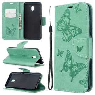 For Xiaomi Redmi  8A Embossing Two Butterflies Pattern Horizontal Flip PU Leather Case with Holder & Card Slot & Wallet & Lanyard(Green)