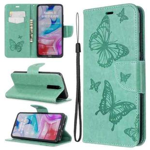 For Xiaomi Redmi  8 Embossing Two Butterflies Pattern Horizontal Flip PU Leather Case with Holder & Card Slot & Wallet & Lanyard(Green)