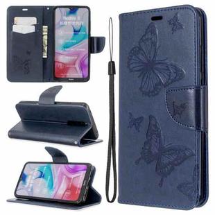 For Xiaomi Redmi  8 Embossing Two Butterflies Pattern Horizontal Flip PU Leather Case with Holder & Card Slot & Wallet & Lanyard(Dark Blue)