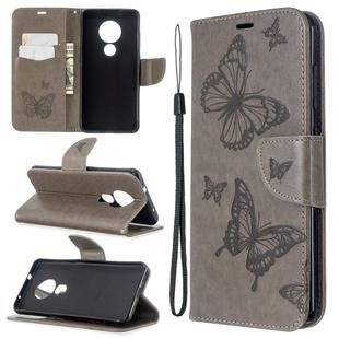 For Nokia 6.2 / 7.2 Embossing Two Butterflies Pattern Horizontal Flip PU Leather Case with Holder & Card Slot & Wallet & Lanyard(Gray)