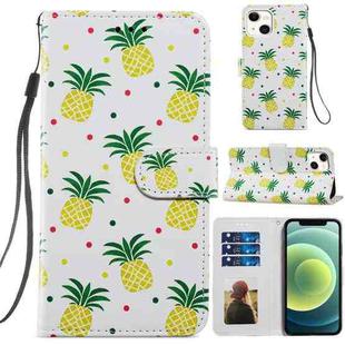 For iPhone 13 Painted Pattern Horizontal Flip Leather Case with Holder & Card Slots & Photo Frame(Pineapple)