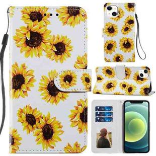 For iPhone 13 Painted Pattern Horizontal Flip Leather Case with Holder & Card Slots & Photo Frame(Sunflower)