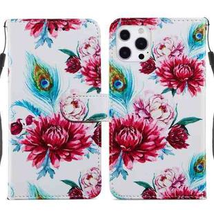 For iPhone 13 Pro Max Painted Pattern Horizontal Flip Leather Case with Holder & Card Slots & Photo Frame (Peacock Flower)