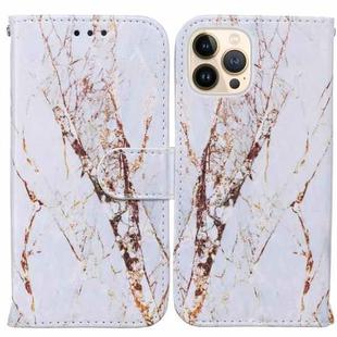 For iPhone 13 Pro Max Horizontal Flip Leather Case with Holder (White Marble)