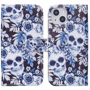 For iPhone 13 mini Horizontal Flip Leather Case with Holder & Card Slots & Photo Frame & Wallet (Skull and Flower)