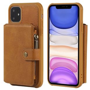 For iPhone 11 Buckle Zipper Shockproof Protective Case with Holder & Card Slots & Wallet & Lanyard & Photos Frames(Brown)
