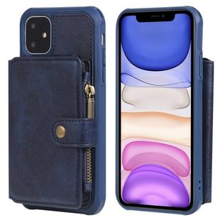 For iPhone 11 Buckle Zipper Shockproof Protective Case with Holder & Card Slots & Wallet & Lanyard & Photos Frames(Blue)