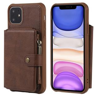 For iPhone 11 Buckle Zipper Shockproof Protective Case with Holder & Card Slots & Wallet & Lanyard & Photos Frames(Coffee)