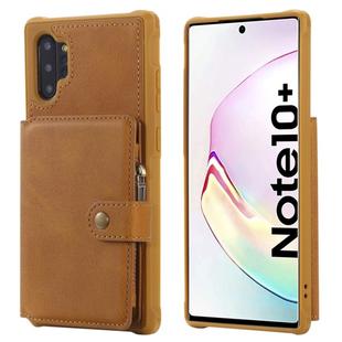 For Galaxy Note 10 Plus Buckle Zipper Shockproof Protective Case with Holder & Card Slots & Wallet & Lanyard & Photos Frames(Brown)