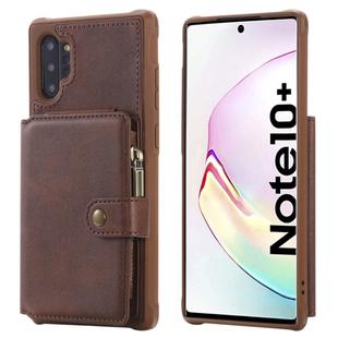 For Galaxy Note 10 Plus Buckle Zipper Shockproof Protective Case with Holder & Card Slots & Wallet & Lanyard & Photos Frames(Coffee)