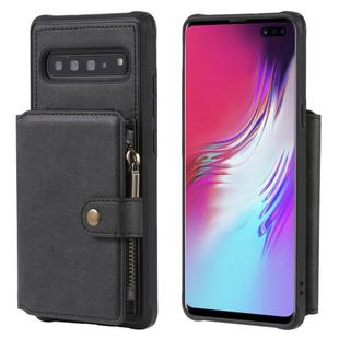 For Galaxy S10 5G Buckle Zipper Shockproof Protective Case with Holder & Card Slots & Wallet & Lanyard & Photos Frames(Black)