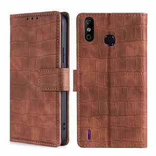 For Infinix Smart 4 Skin Feel Crocodile Texture Magnetic Clasp Horizontal Flip PU Leather Case with Holder & Card Slots & Wallet(Brown)