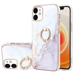 For iPhone 12 / 12 Pro Electroplating Marble Pattern IMD TPU Shockproof Case with Ring Holder(White 006)