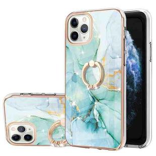 For iPhone 11 Pro Max Electroplating Marble Pattern IMD TPU Shockproof Case with Ring Holder ( Green 003)