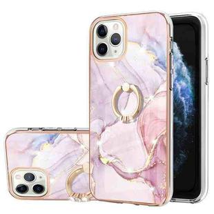 For iPhone 11 Pro Max Electroplating Marble Pattern IMD TPU Shockproof Case with Ring Holder (Rose Gold 005)