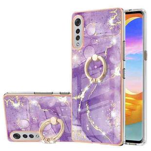 For LG Velvet 4G & 5G / G9 Velvet Electroplating Marble Pattern IMD TPU Shockproof Case with Ring Holder(Purple 002)