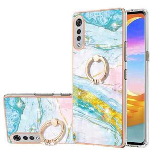 For LG Velvet 4G & 5G / G9 Velvet Electroplating Marble Pattern IMD TPU Shockproof Case with Ring Holder(Green 004)