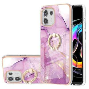 For Motorola Moto Edge 20 Lite Electroplating Marble Pattern IMD TPU Shockproof Case with Ring Holder(Purple 001)