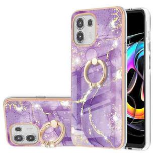 For Motorola Moto Edge 20 Lite Electroplating Marble Pattern IMD TPU Shockproof Case with Ring Holder(Purple 002)