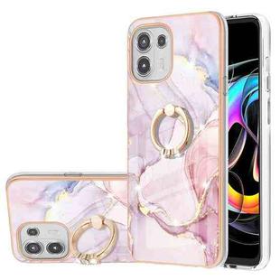 For Motorola Moto Edge 20 Lite Electroplating Marble Pattern IMD TPU Shockproof Case with Ring Holder(Rose Gold 005)