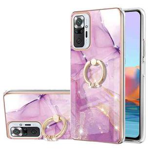 For Xiaomi Redmi Note 10 Pro / Note 10 Pro Max Electroplating Marble Pattern IMD TPU Shockproof Case with Ring Holder(Purple 001)