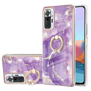 For Xiaomi Redmi Note 10 Pro / Note 10 Pro Max Electroplating Marble Pattern IMD TPU Shockproof Case with Ring Holder(Purple 002)