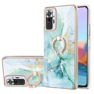 For Xiaomi Redmi Note 10 Pro / Note 10 Pro Max Electroplating Marble Pattern IMD TPU Shockproof Case with Ring Holder(Green 003)