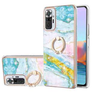 For Xiaomi Redmi Note 10 Pro / Note 10 Pro Max Electroplating Marble Pattern IMD TPU Shockproof Case with Ring Holder(Green 004)