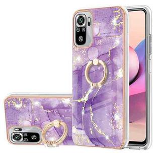 For Xiaomi Redmi Note 10S / Note 10 4G Electroplating Marble Pattern IMD TPU Shockproof Case with Ring Holder(Purple 002)