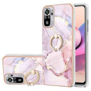 For Xiaomi Redmi Note 10S / Note 10 4G Electroplating Marble Pattern IMD TPU Shockproof Case with Ring Holder(Rose Gold 005)