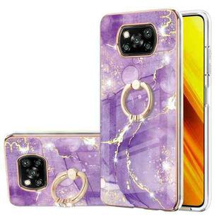 For Xiaomi Poco X3 NFC Electroplating Marble Pattern IMD TPU Shockproof Case with Ring Holder(Purple 002)